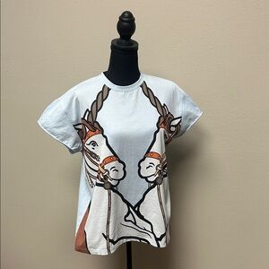 Burberry White Tee with Brown Equestrian Horse Print